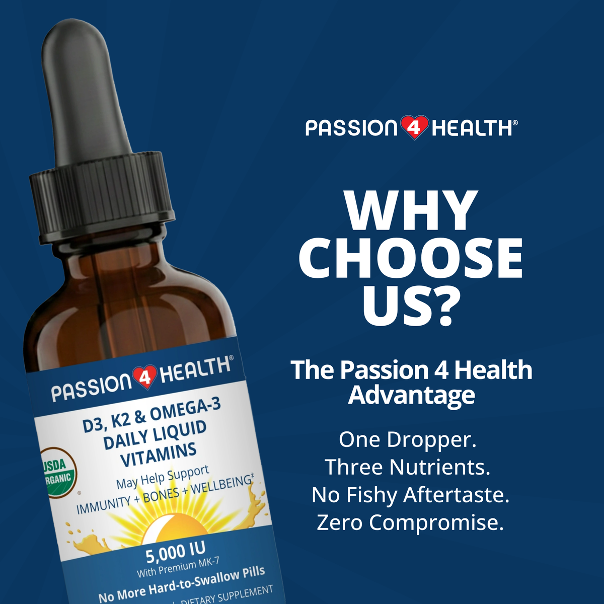 D3, K2 & Omega-3 Daily Liquid Vitamins